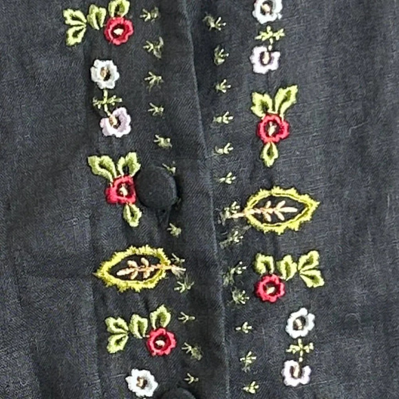 Anne Carson Linen Embroidered Black Jacket Sz 2X Boho Grannycore Button Down - Picture 3 of 4